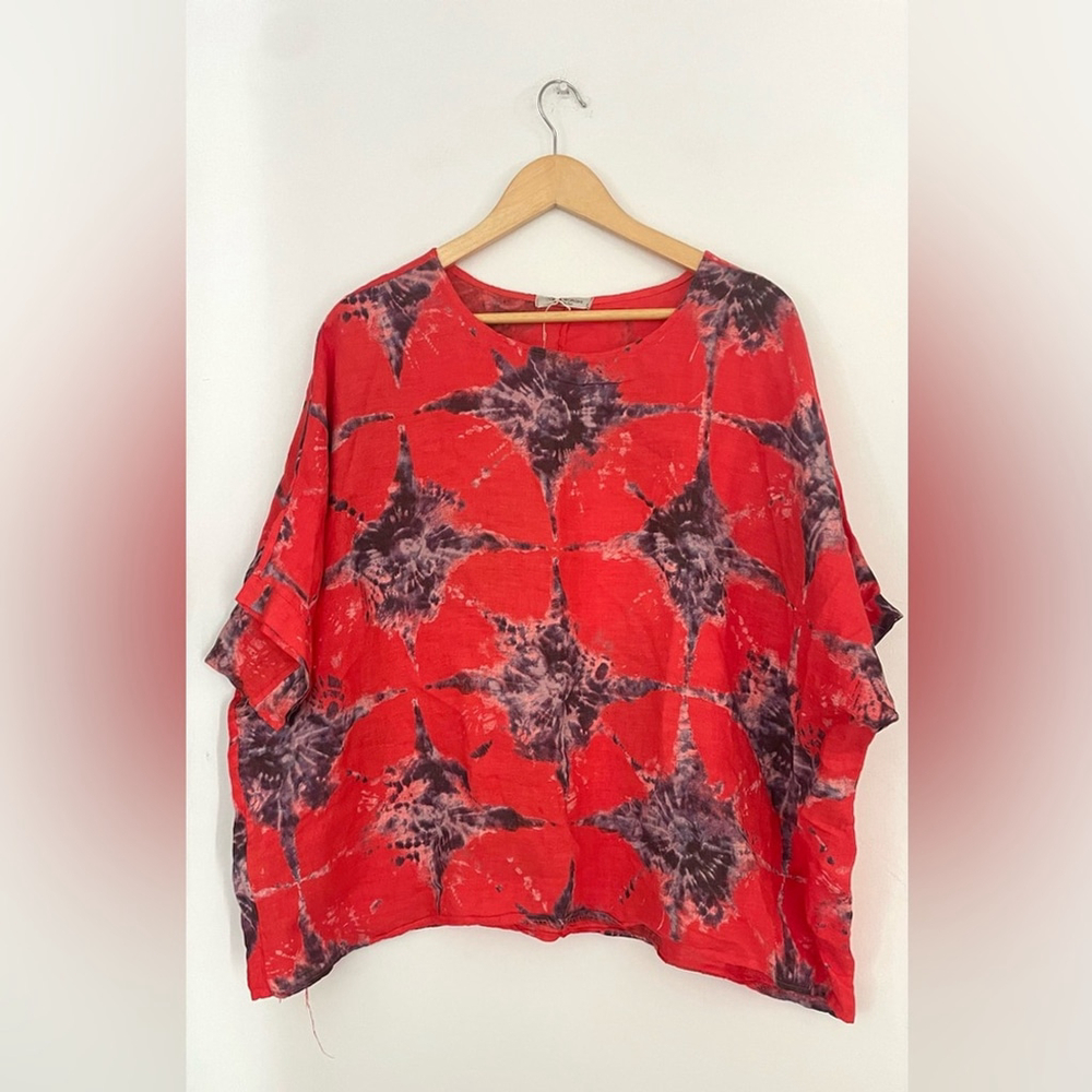 Viola Borghi Italian linen Tie-Dye Red and Black Top blouse medium - Picture 8 of 8